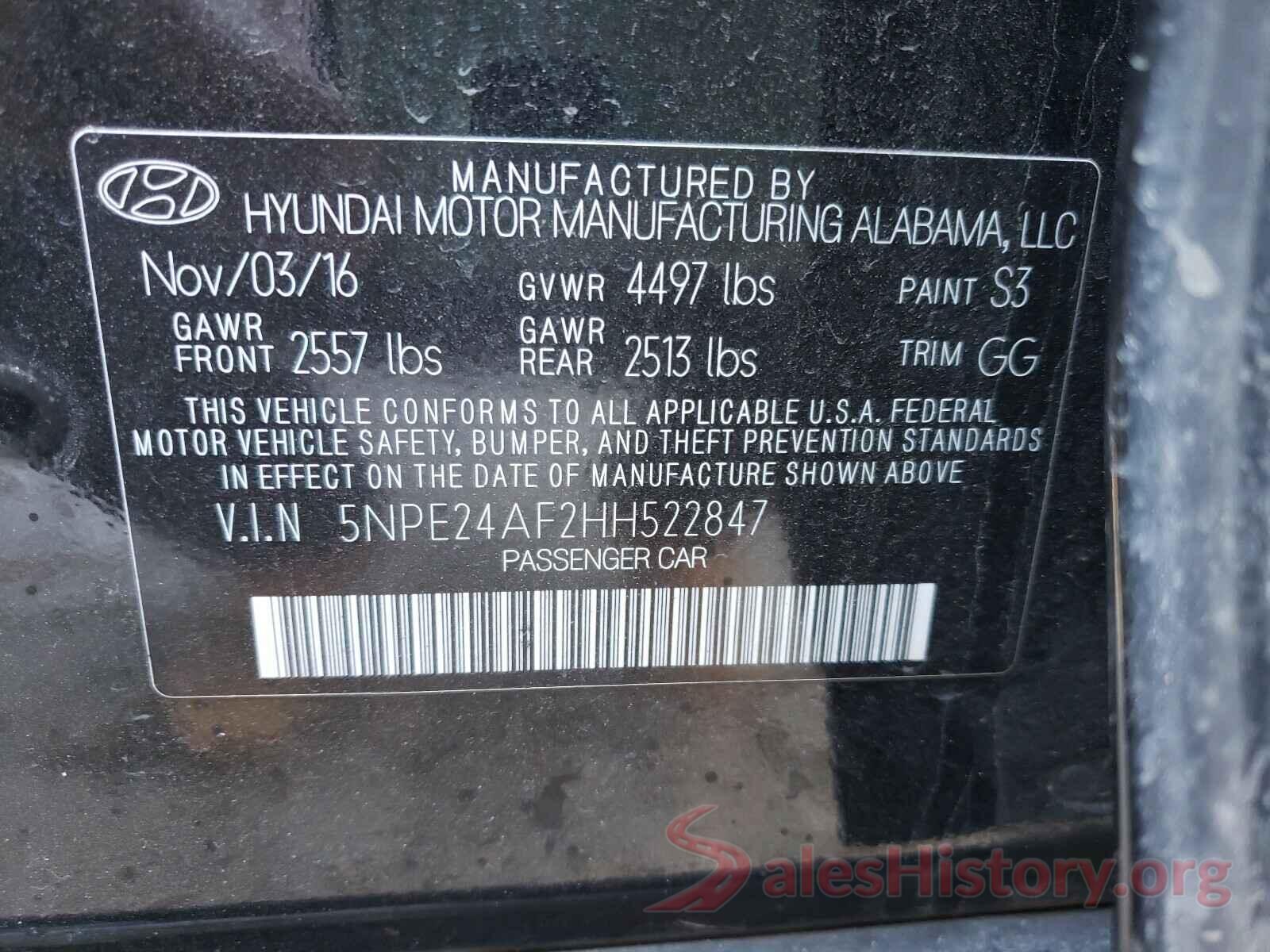 5NPE24AF2HH522847 2017 HYUNDAI SONATA