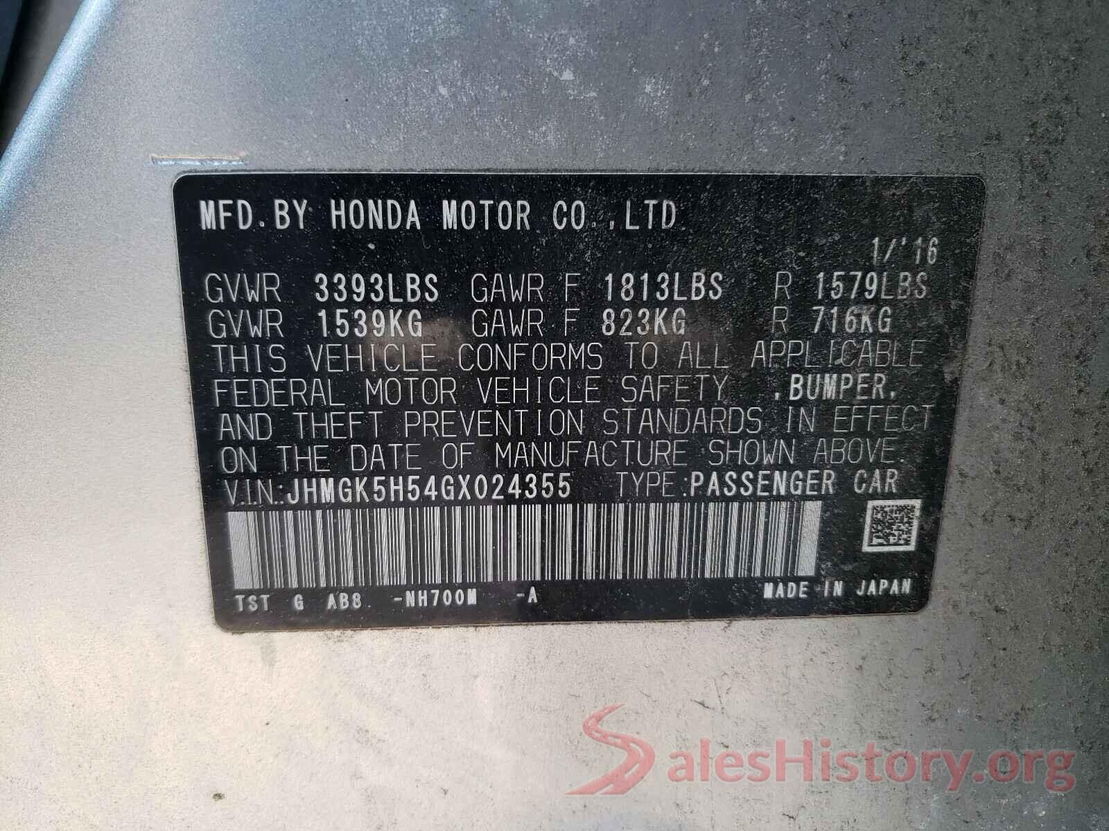 JHMGK5H54GX024355 2016 HONDA FIT