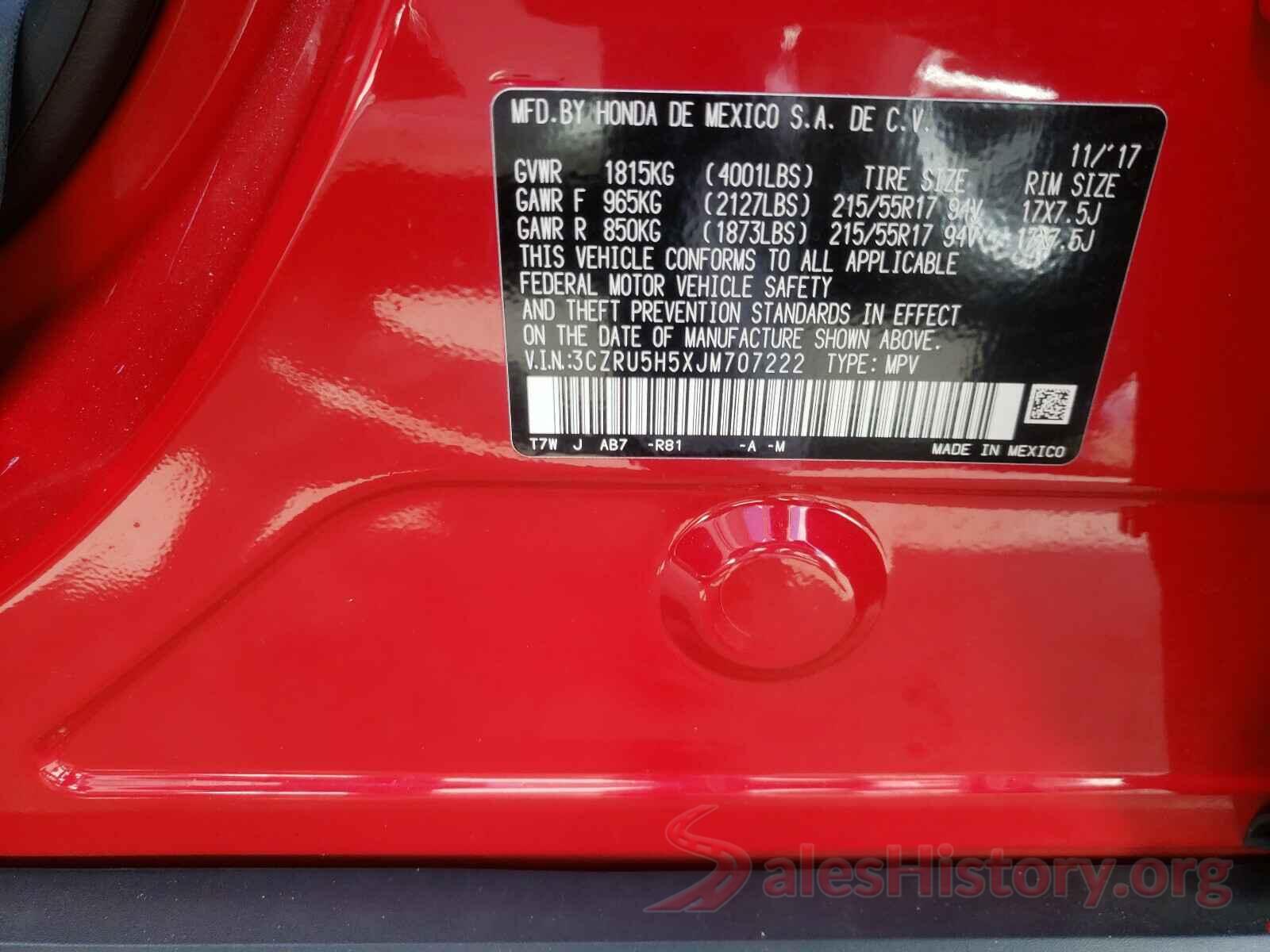 3CZRU5H5XJM707222 2018 HONDA HR-V