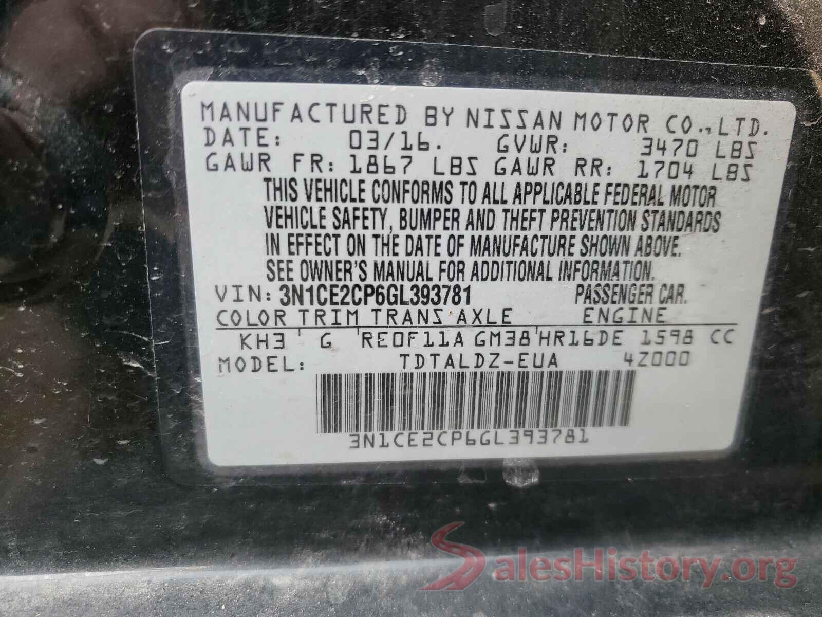 3N1CE2CP6GL393781 2016 NISSAN VERSA