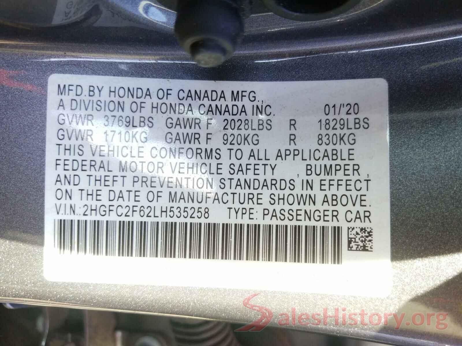 2HGFC2F62LH535258 2020 HONDA CIVIC