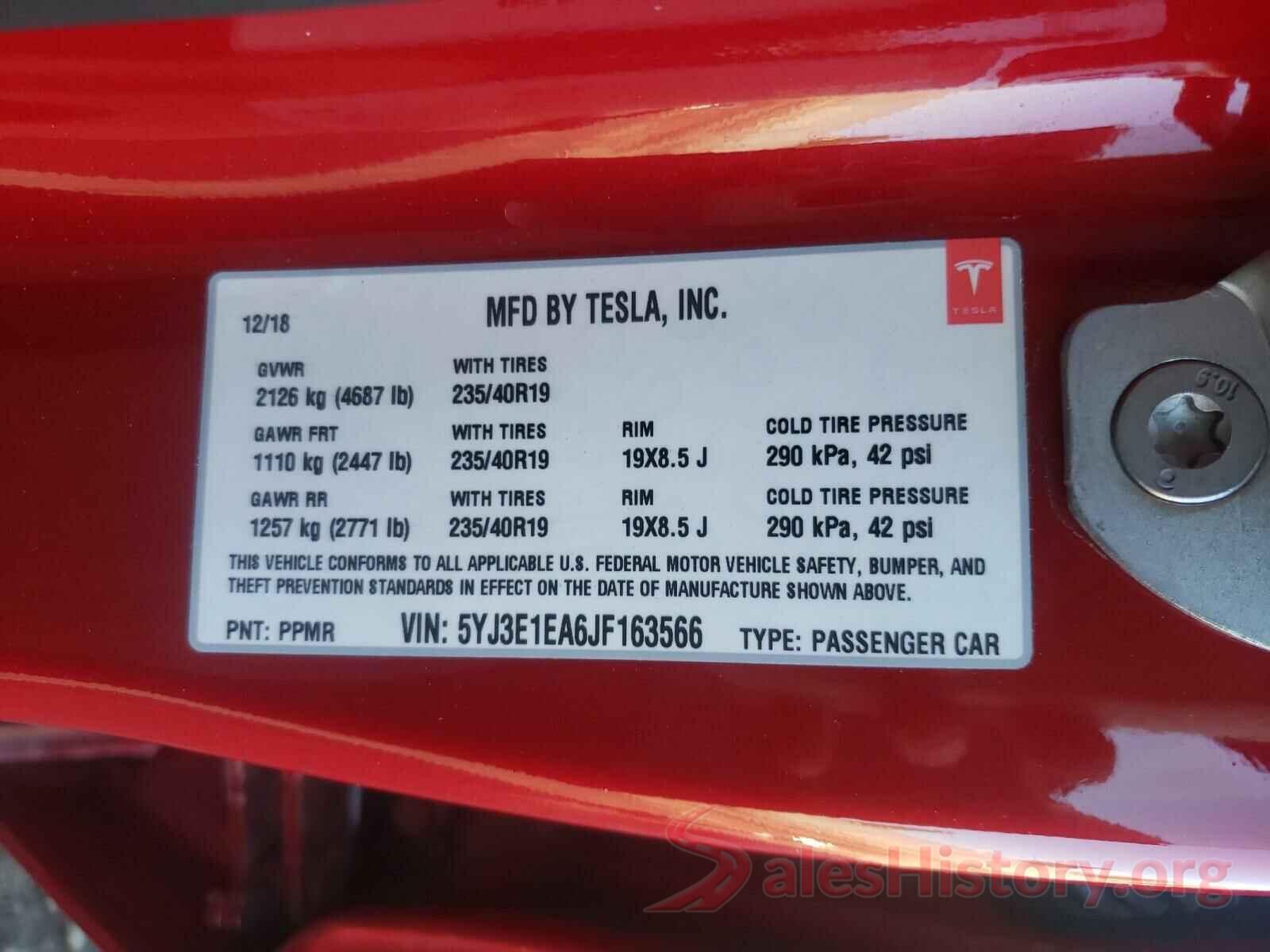 5YJ3E1EA6JF163566 2018 TESLA MODEL 3