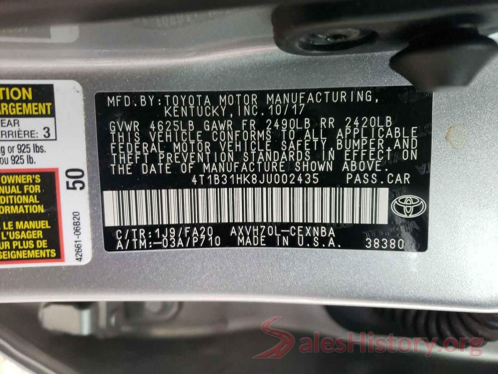 4T1B31HK8JU002435 2018 TOYOTA CAMRY