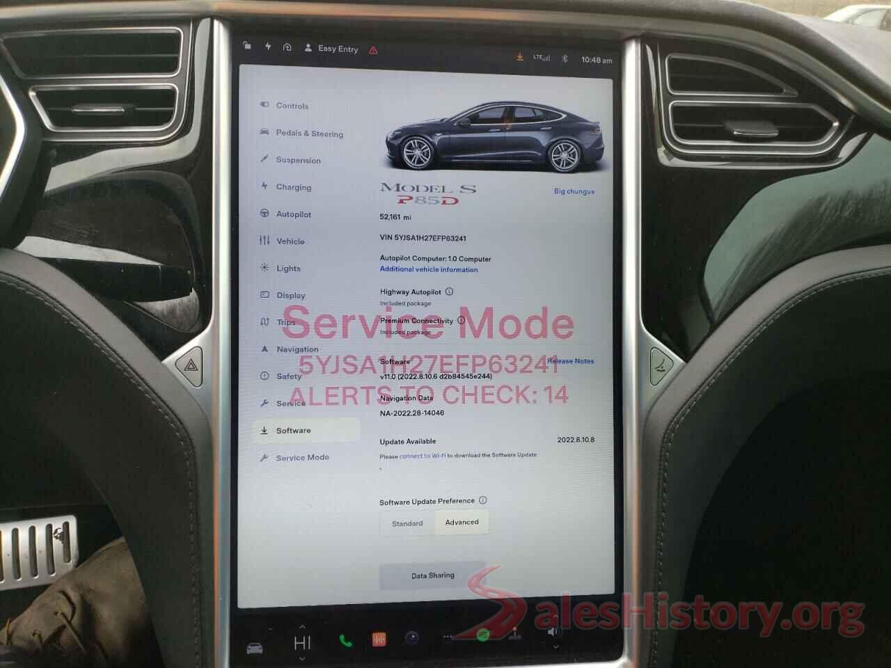 5YJSA1H27EFP63241 2014 TESLA MODEL S