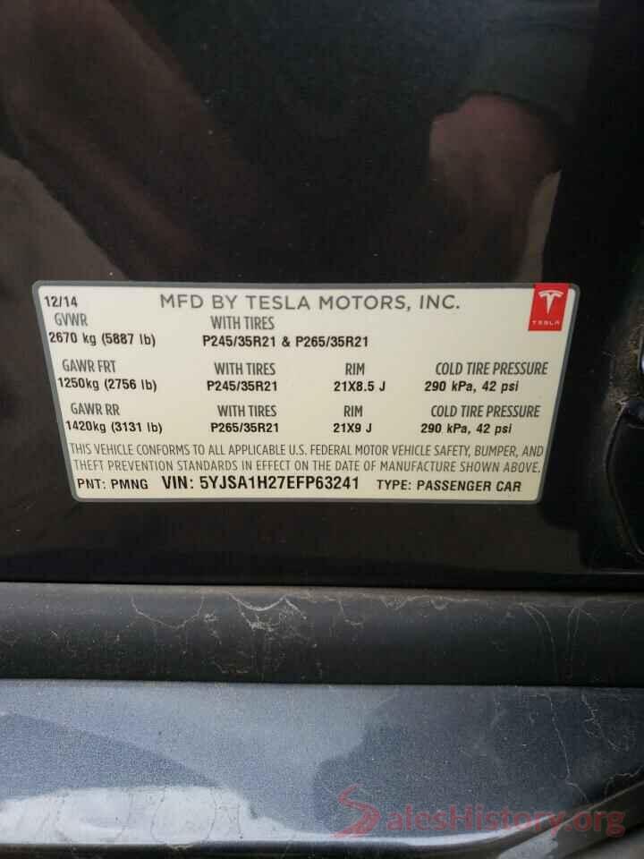 5YJSA1H27EFP63241 2014 TESLA MODEL S