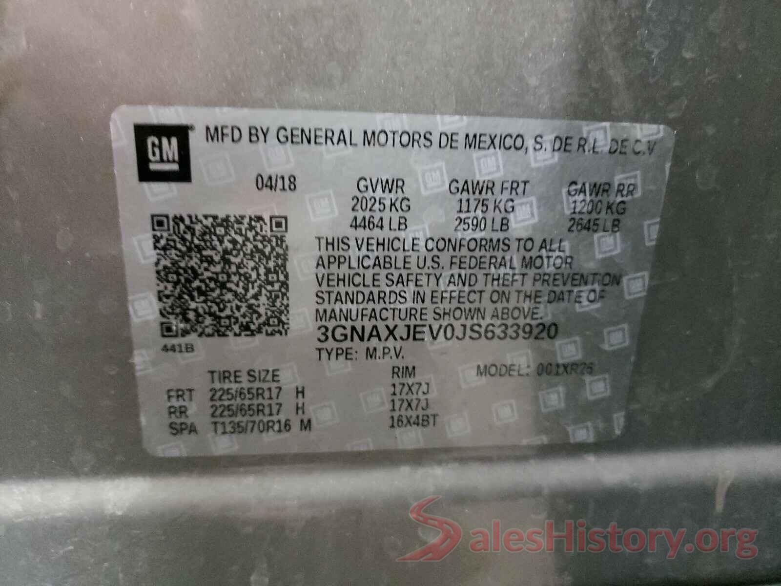 3GNAXJEV0JS633920 2018 CHEVROLET EQUINOX