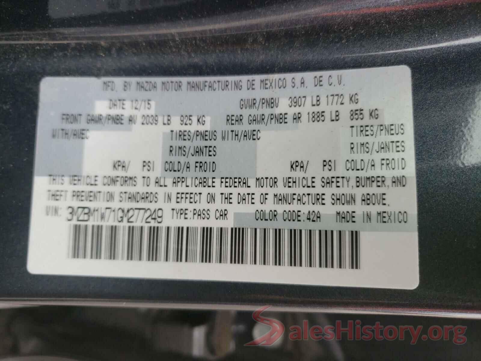 3MZBM1W71GM277249 2016 MAZDA 3