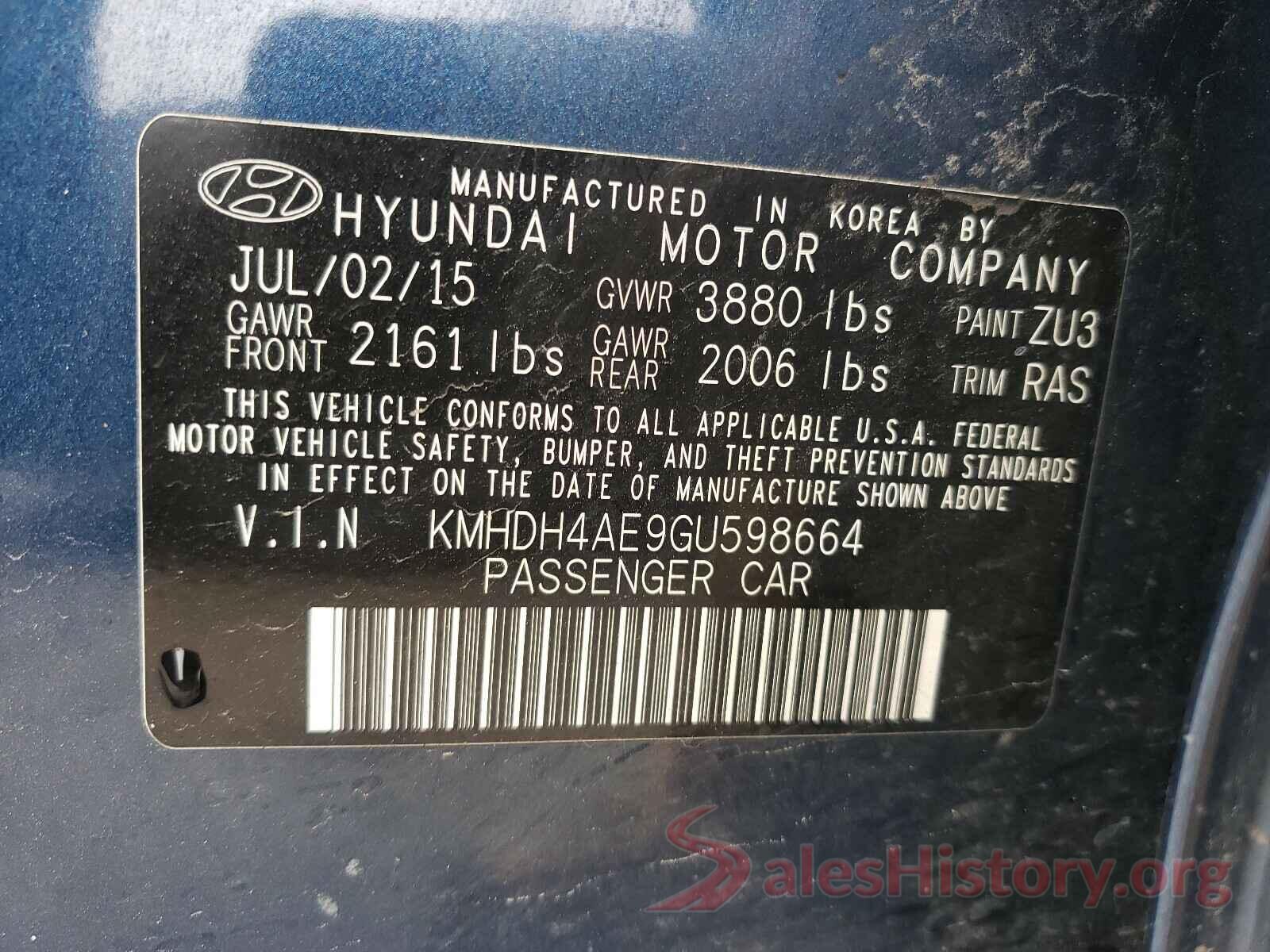 KMHDH4AE9GU598664 2016 HYUNDAI ELANTRA