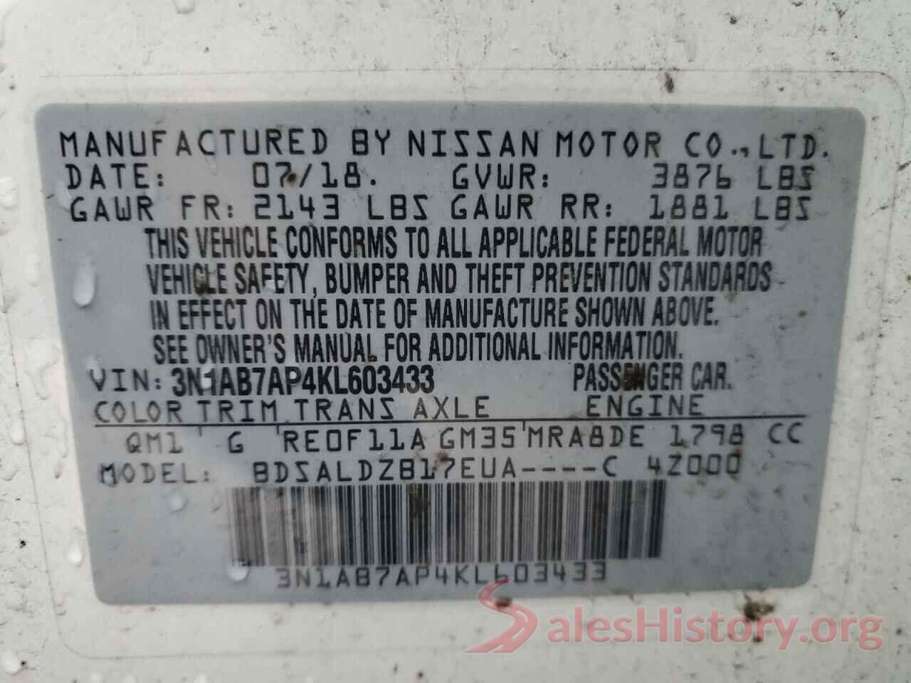 3N1AB7AP4KL603433 2019 NISSAN SENTRA