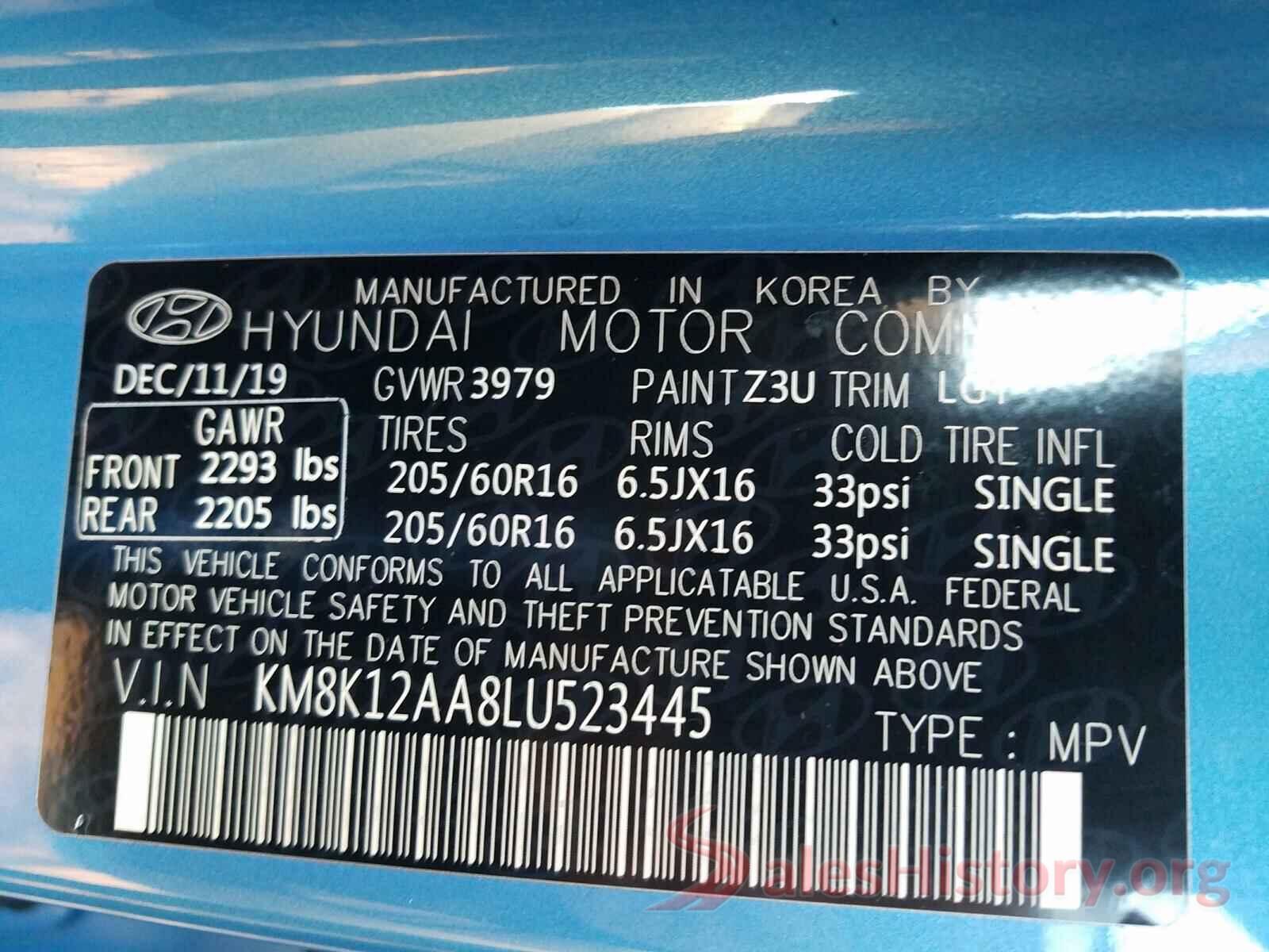 KM8K12AA8LU523445 2020 HYUNDAI KONA