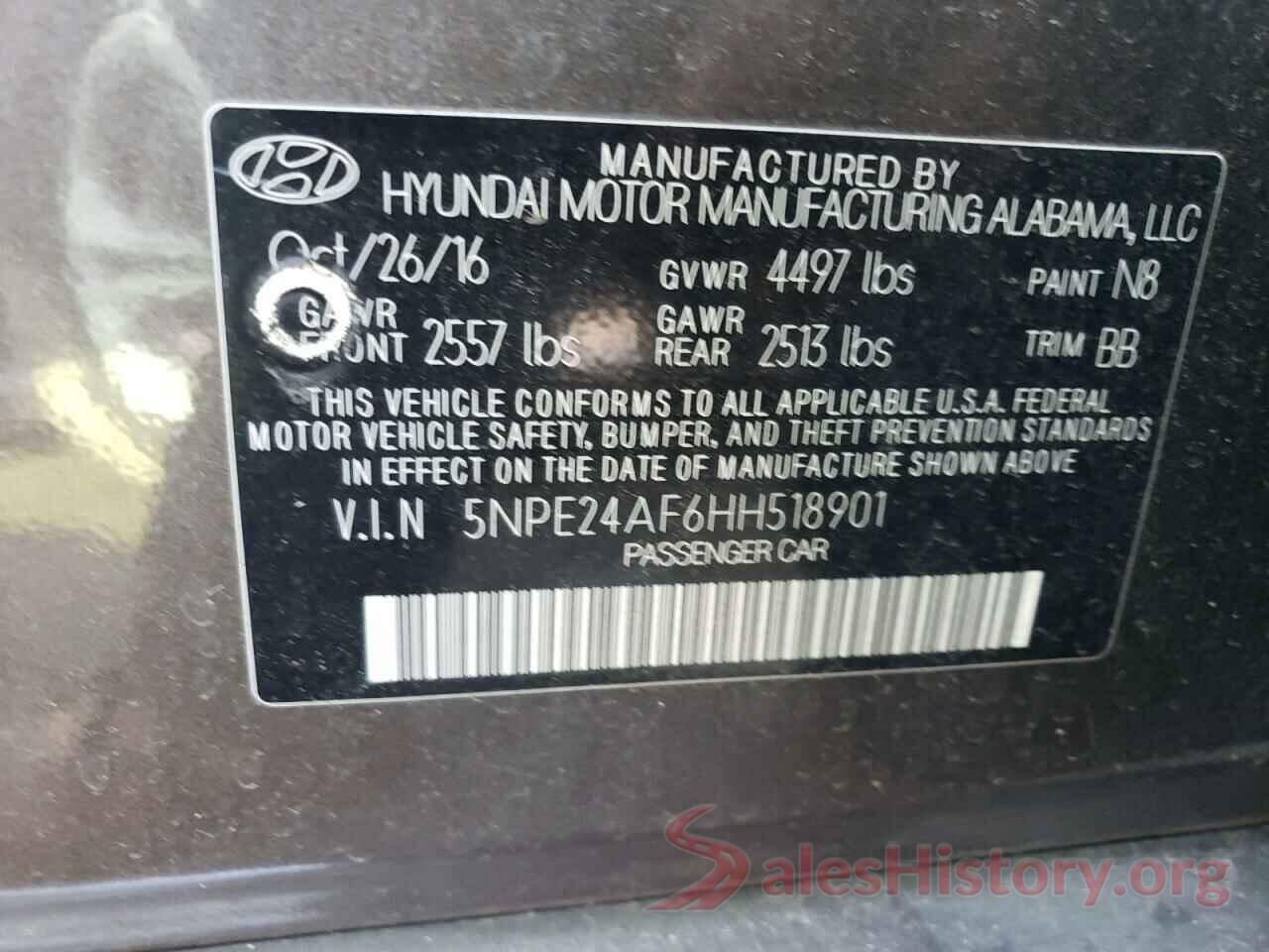 5NPE24AF6HH518901 2017 HYUNDAI SONATA