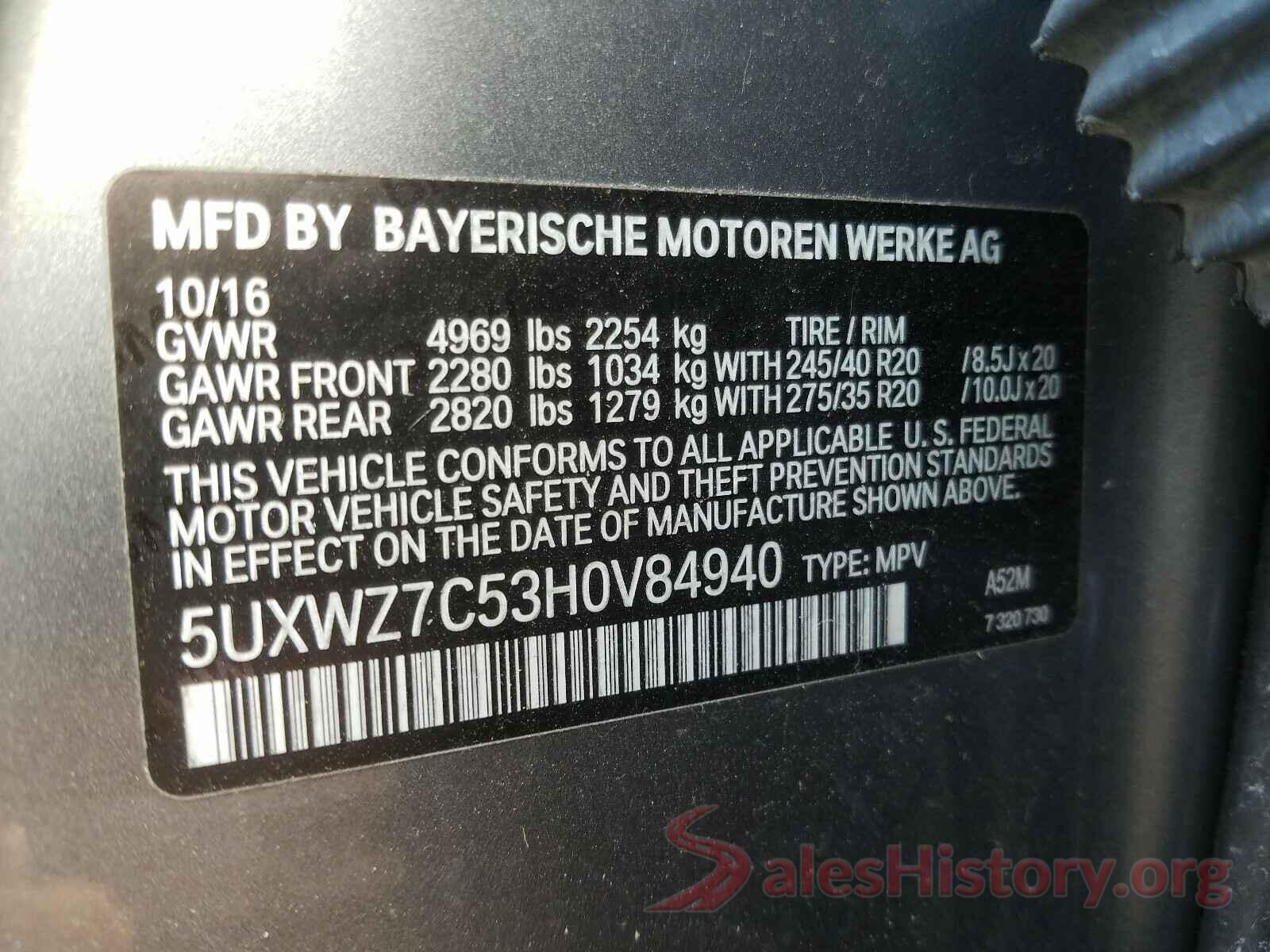 5UXWZ7C53H0V84940 2017 BMW X3