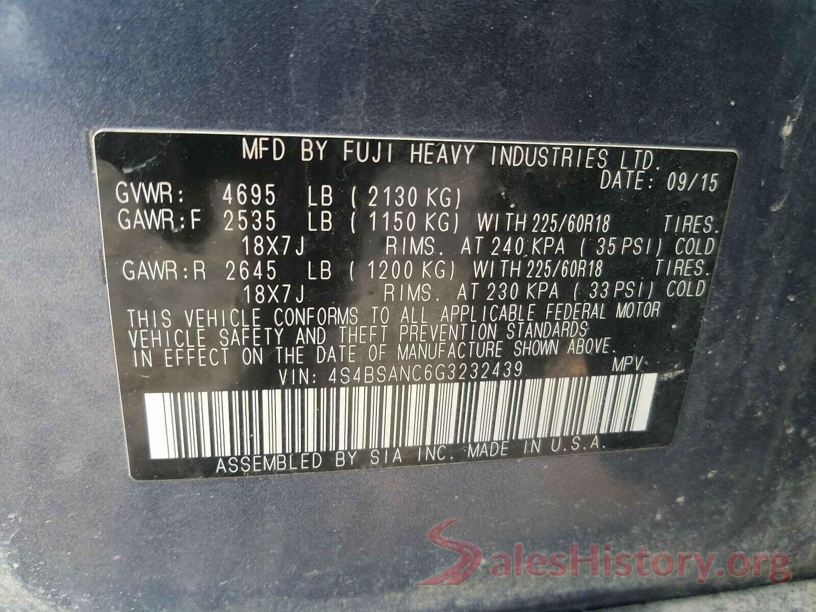 4S4BSANC6G3232439 2016 SUBARU OUTBACK