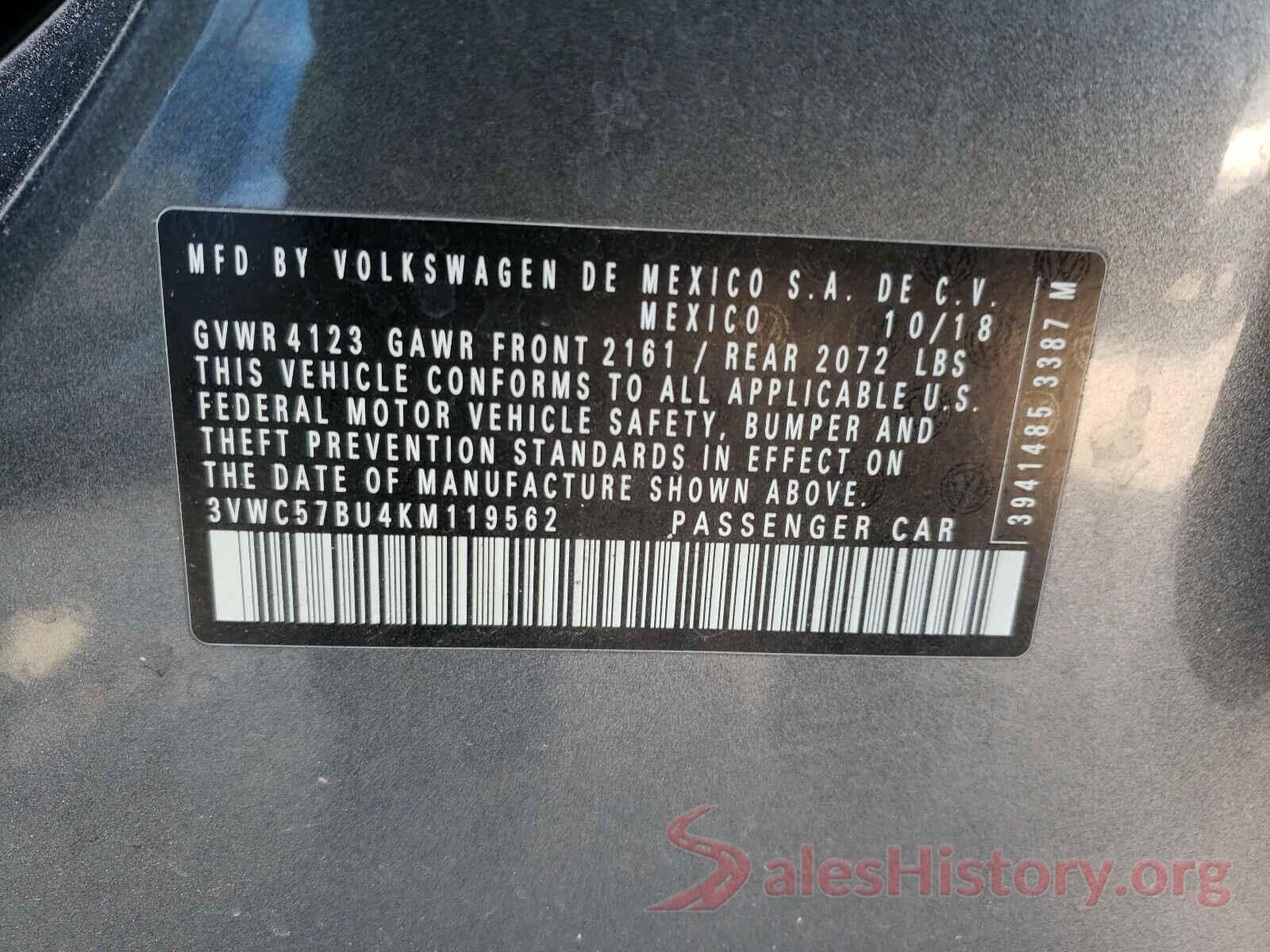 3VWC57BU4KM119562 2019 VOLKSWAGEN JETTA