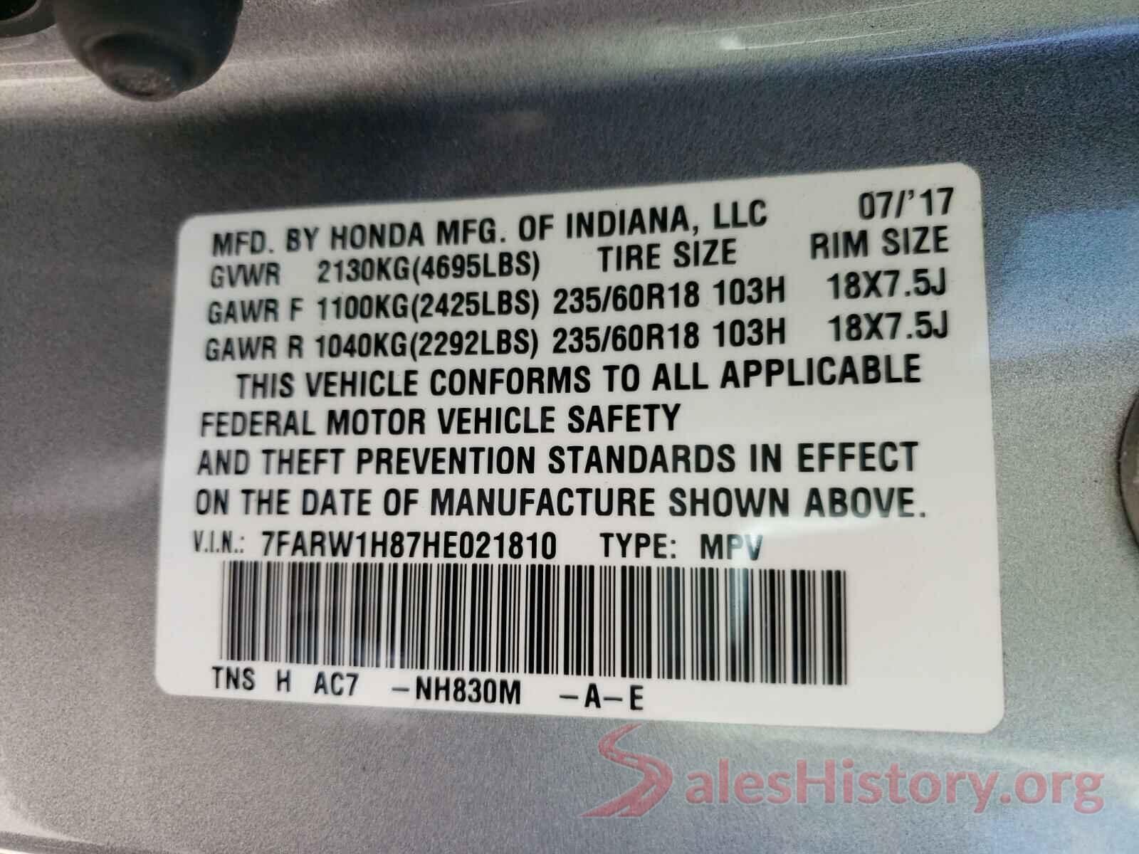 7FARW1H87HE021810 2017 HONDA CRV