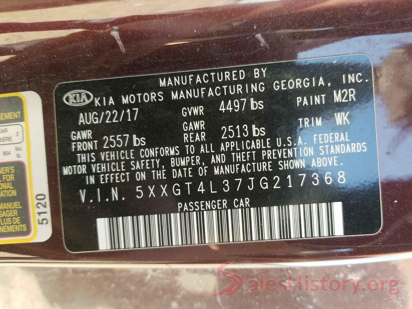 5XXGT4L37JG217368 2018 KIA OPTIMA