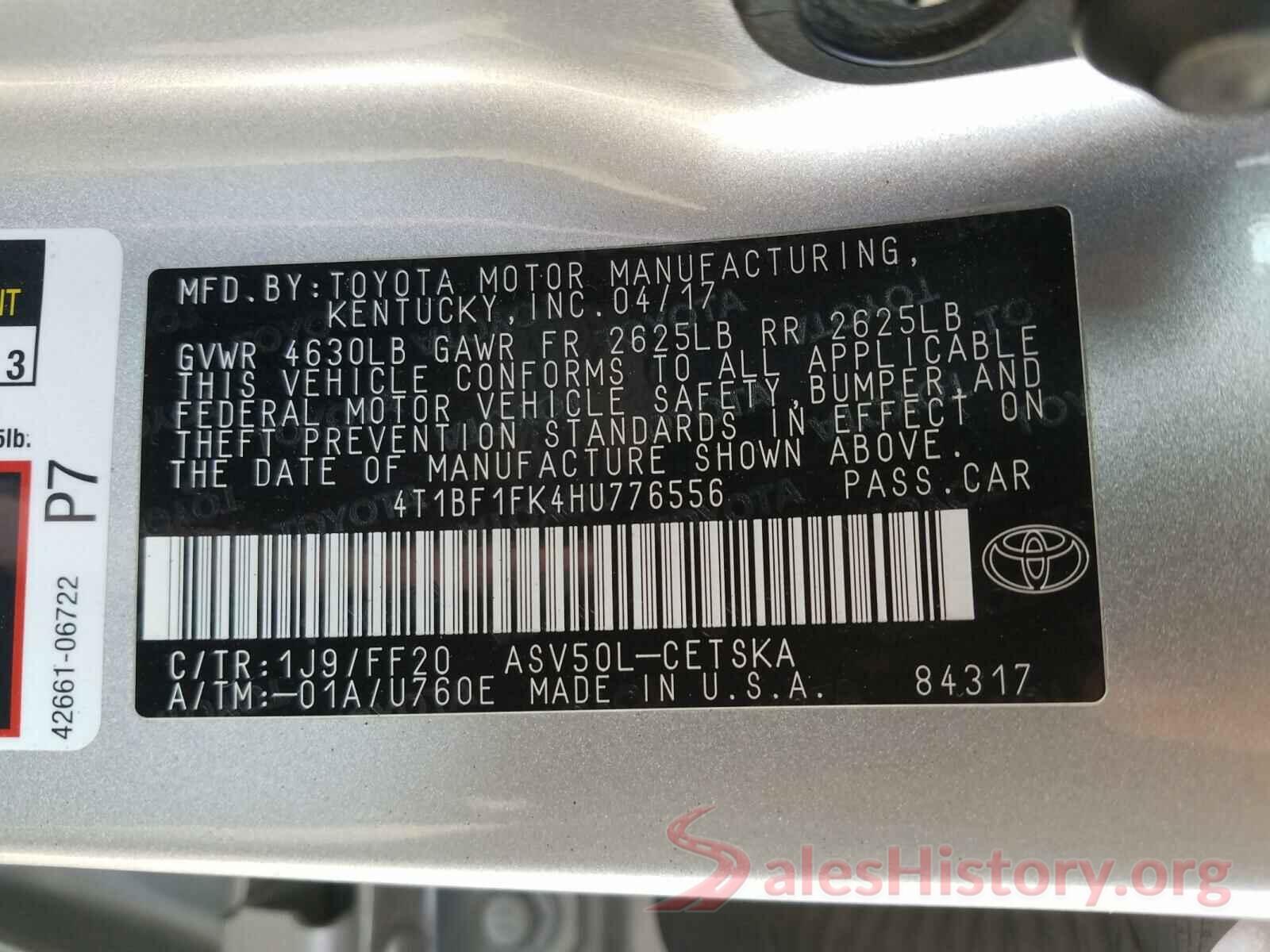 4T1BF1FK4HU776556 2017 TOYOTA CAMRY