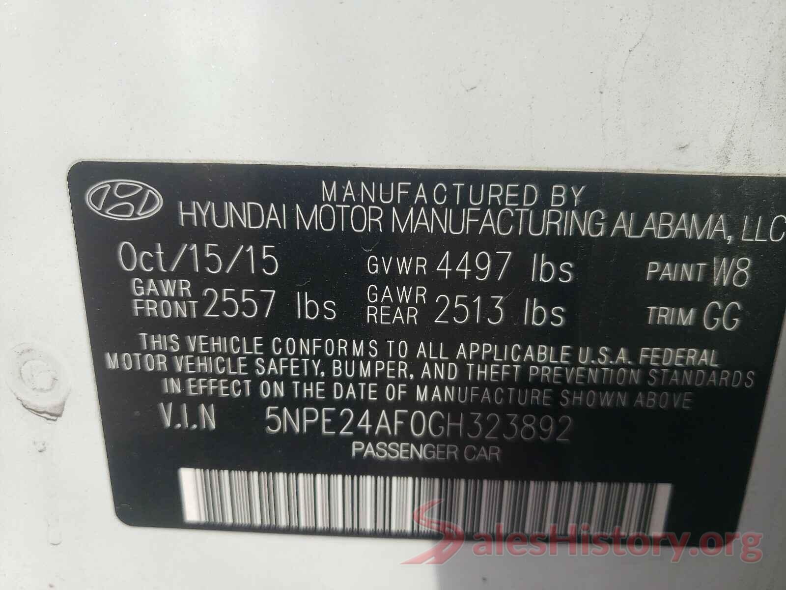 5NPE24AF0GH323892 2016 HYUNDAI SONATA