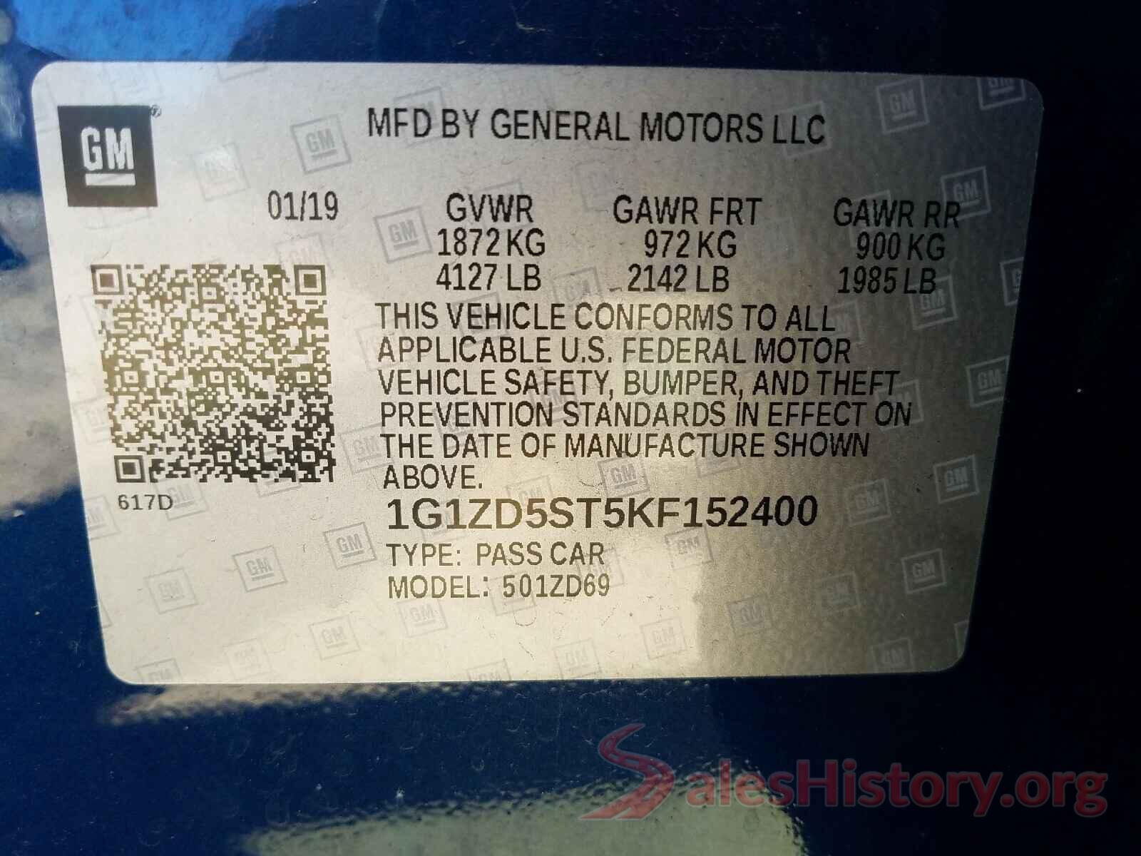 1G1ZD5ST5KF152400 2019 CHEVROLET MALIBU