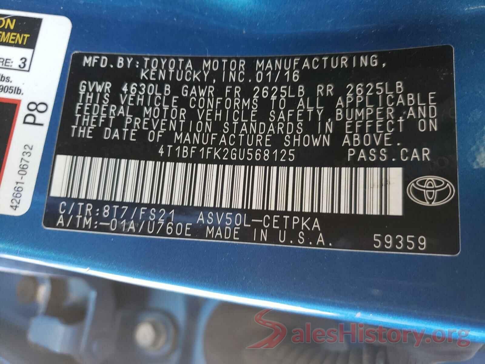 4T1BF1FK2GU568125 2016 TOYOTA CAMRY