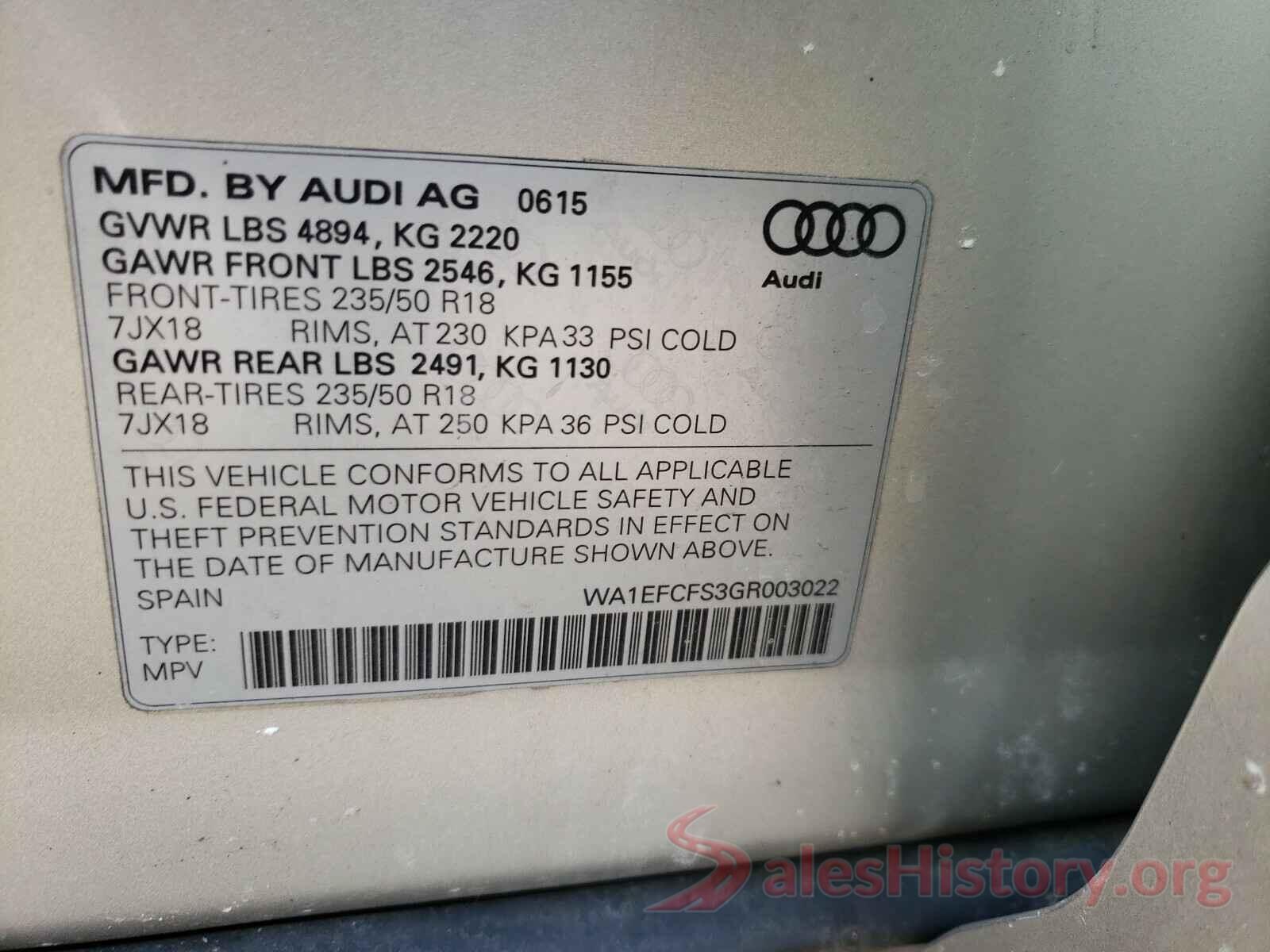 WA1EFCFS3GR003022 2016 AUDI Q3