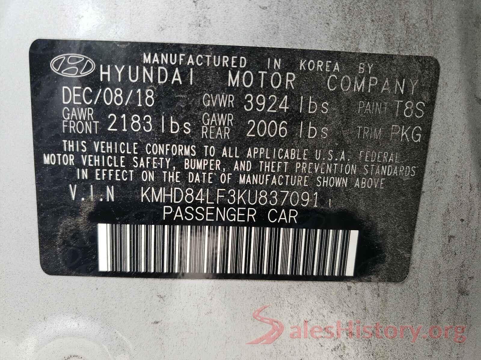 KMHD84LF3KU837091 2019 HYUNDAI ELANTRA