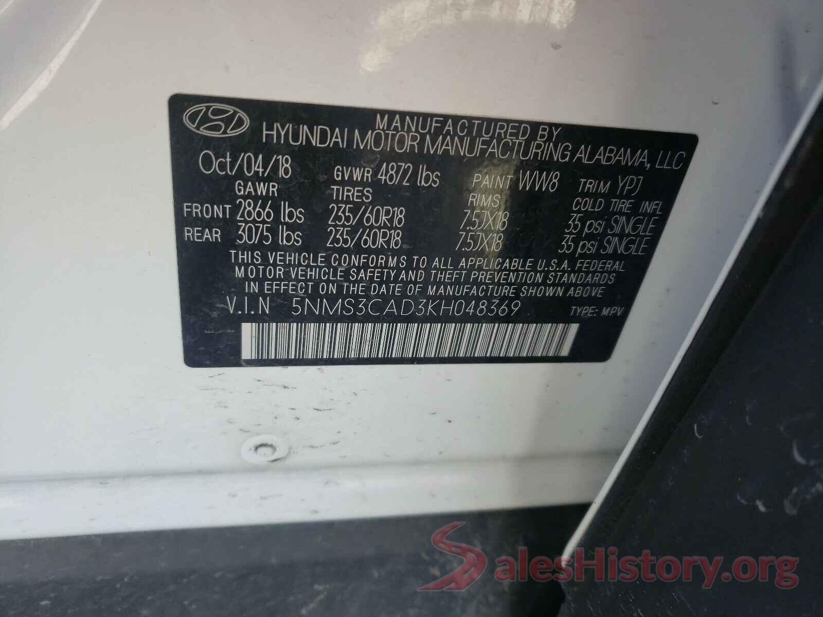 5NMS3CAD3KH048369 2019 HYUNDAI SANTA FE