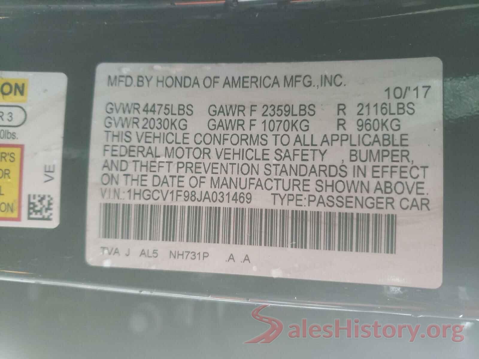 1HGCV1F98JA031469 2018 HONDA ACCORD