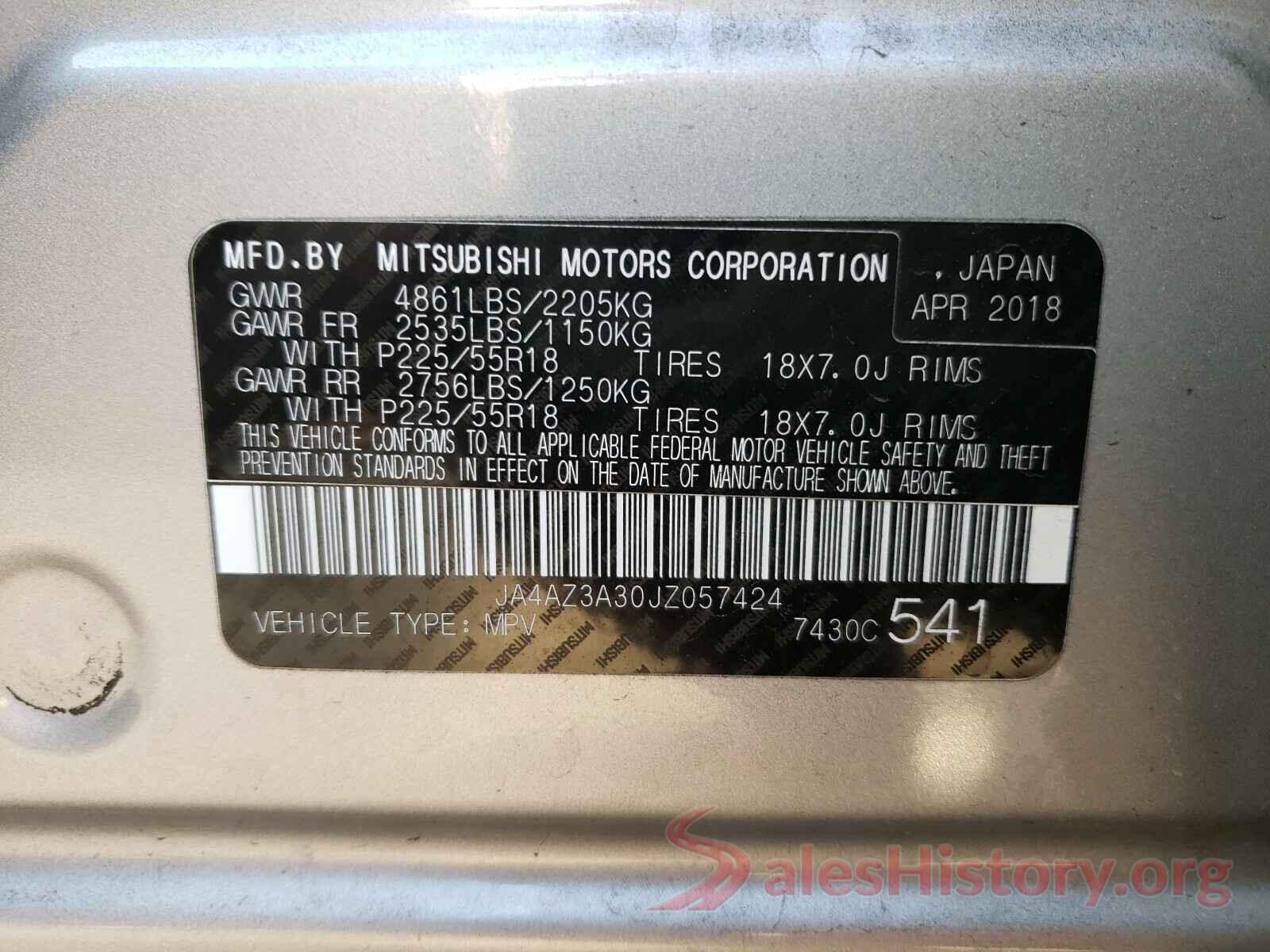 JA4AZ3A30JZ057424 2018 MITSUBISHI OUTLANDER