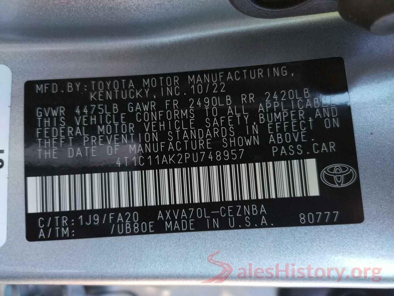 4T1C11AK2PU748957 2023 TOYOTA CAMRY