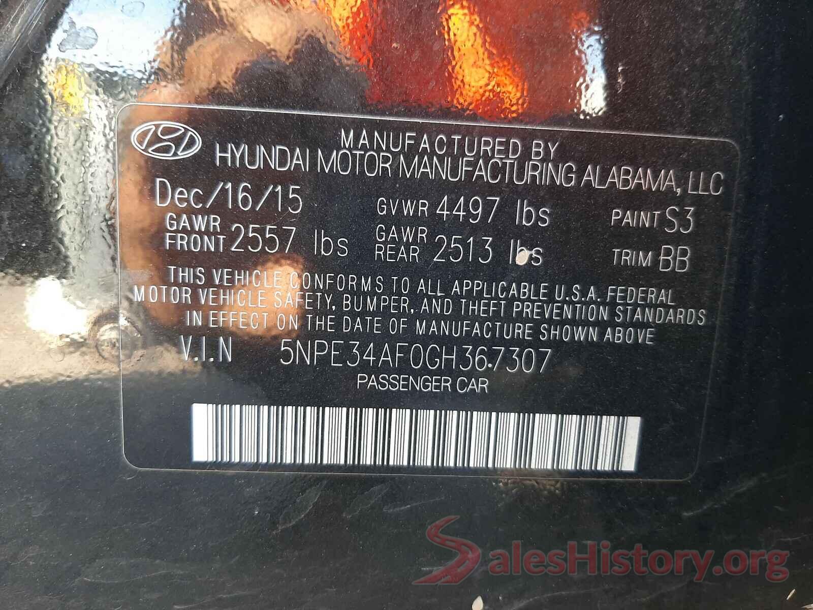 5NPE34AF0GH367307 2016 HYUNDAI SONATA