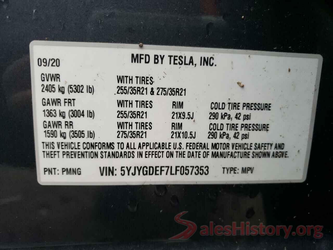 5YJYGDEF7LF057353 2020 TESLA MODEL Y