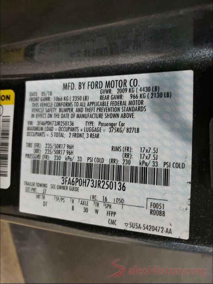 3FA6P0H73JR250136 2018 FORD FUSION