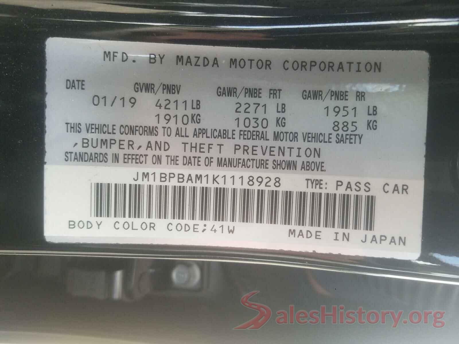 JM1BPBAM1K1118928 2019 MAZDA 3