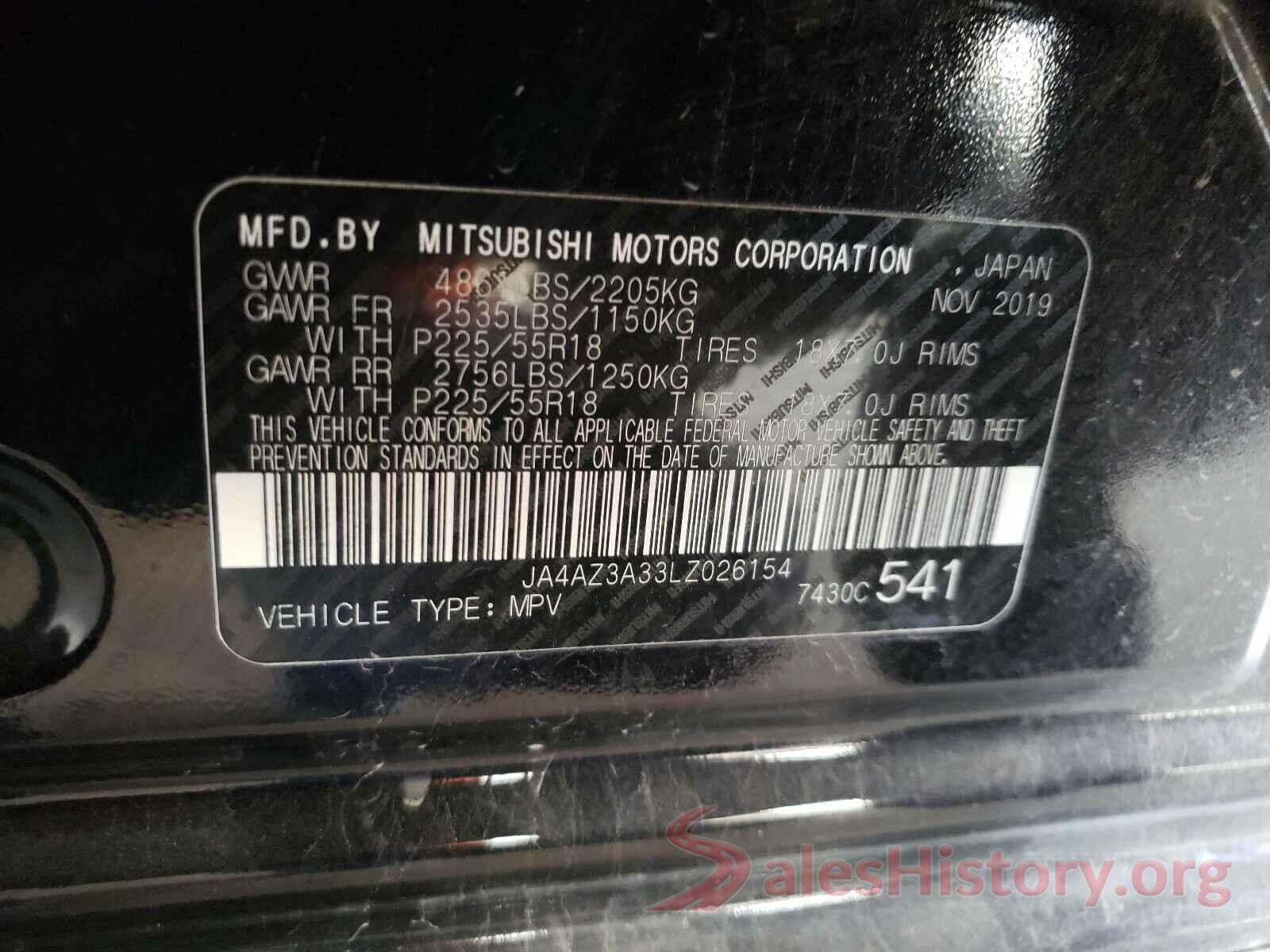 JA4AZ3A33LZ026154 2020 MITSUBISHI OUTLANDER