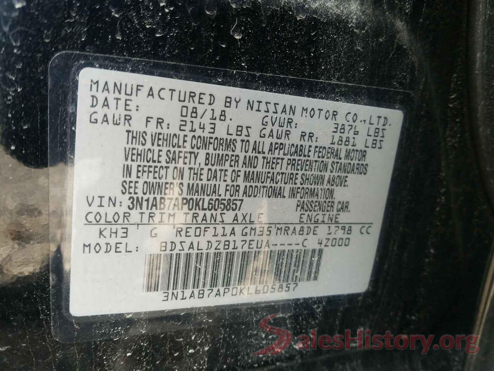 3N1AB7AP0KL605857 2019 NISSAN SENTRA