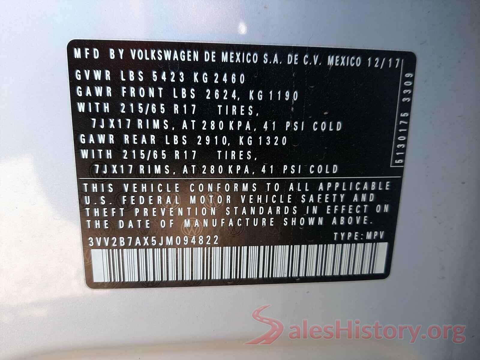 3VV2B7AX5JM094822 2018 VOLKSWAGEN TIGUAN