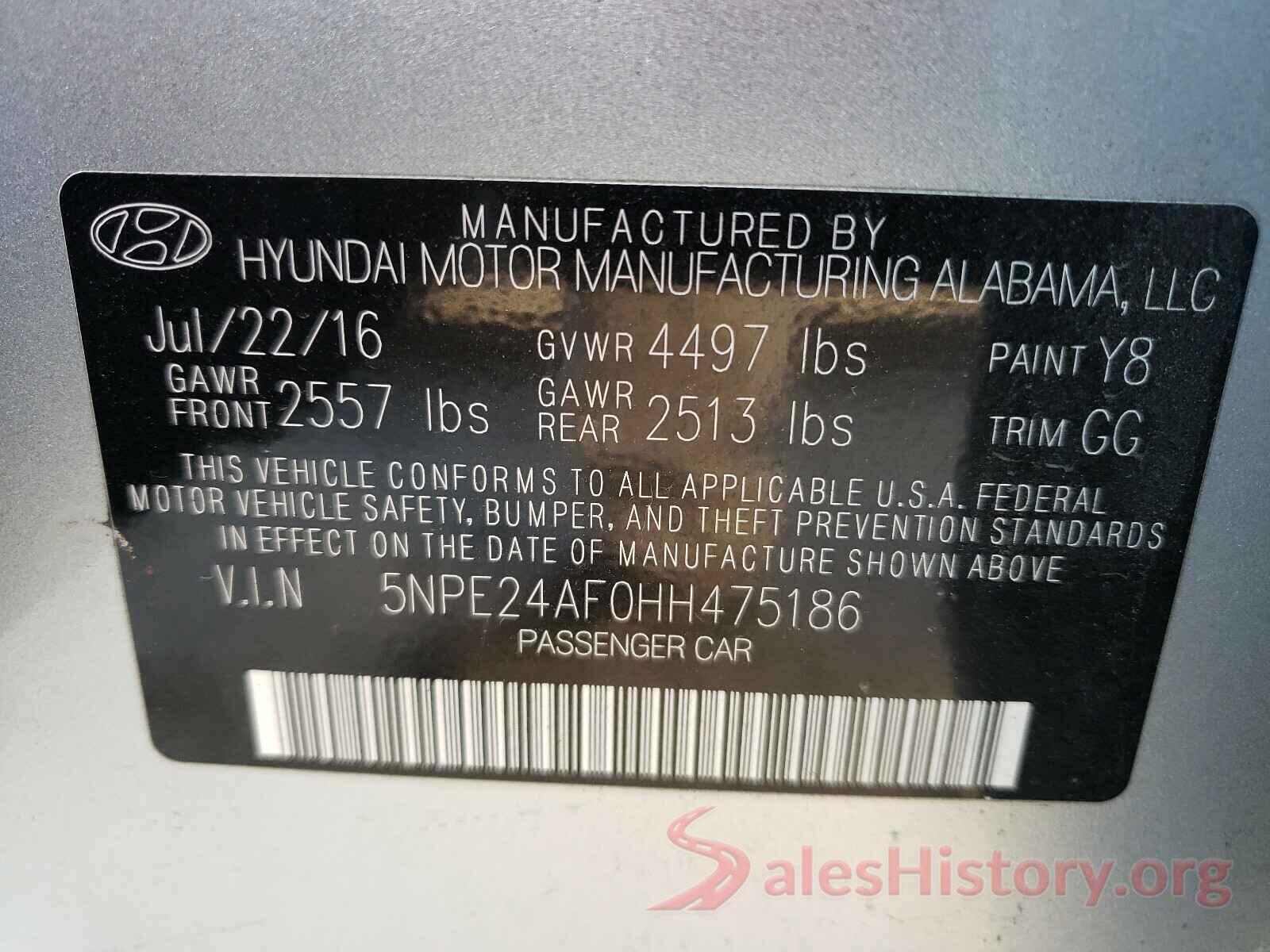 5NPE24AF0HH475186 2017 HYUNDAI SONATA