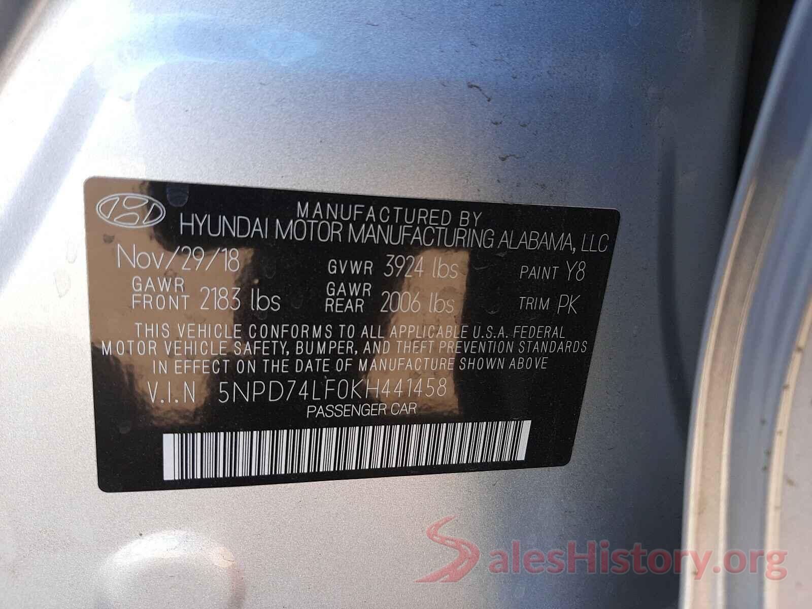 5NPD74LF0KH441458 2019 HYUNDAI ELANTRA