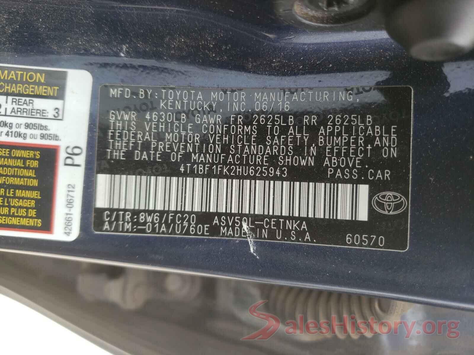 4T1BF1FK2HU625943 2017 TOYOTA CAMRY