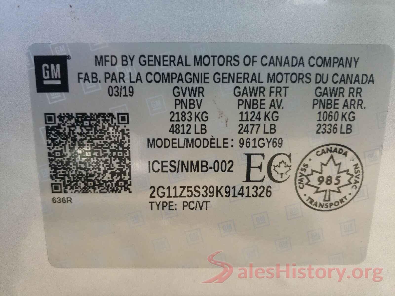 2G11Z5S39K9141326 2019 CHEVROLET IMPALA