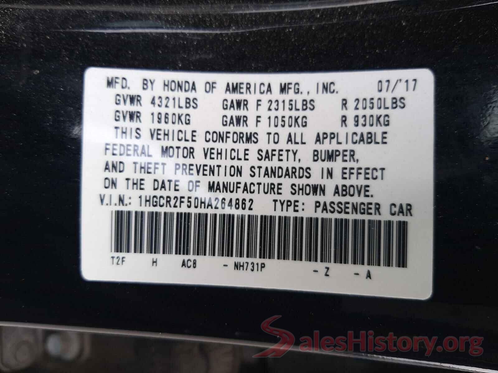 1HGCR2F50HA264862 2017 HONDA ACCORD