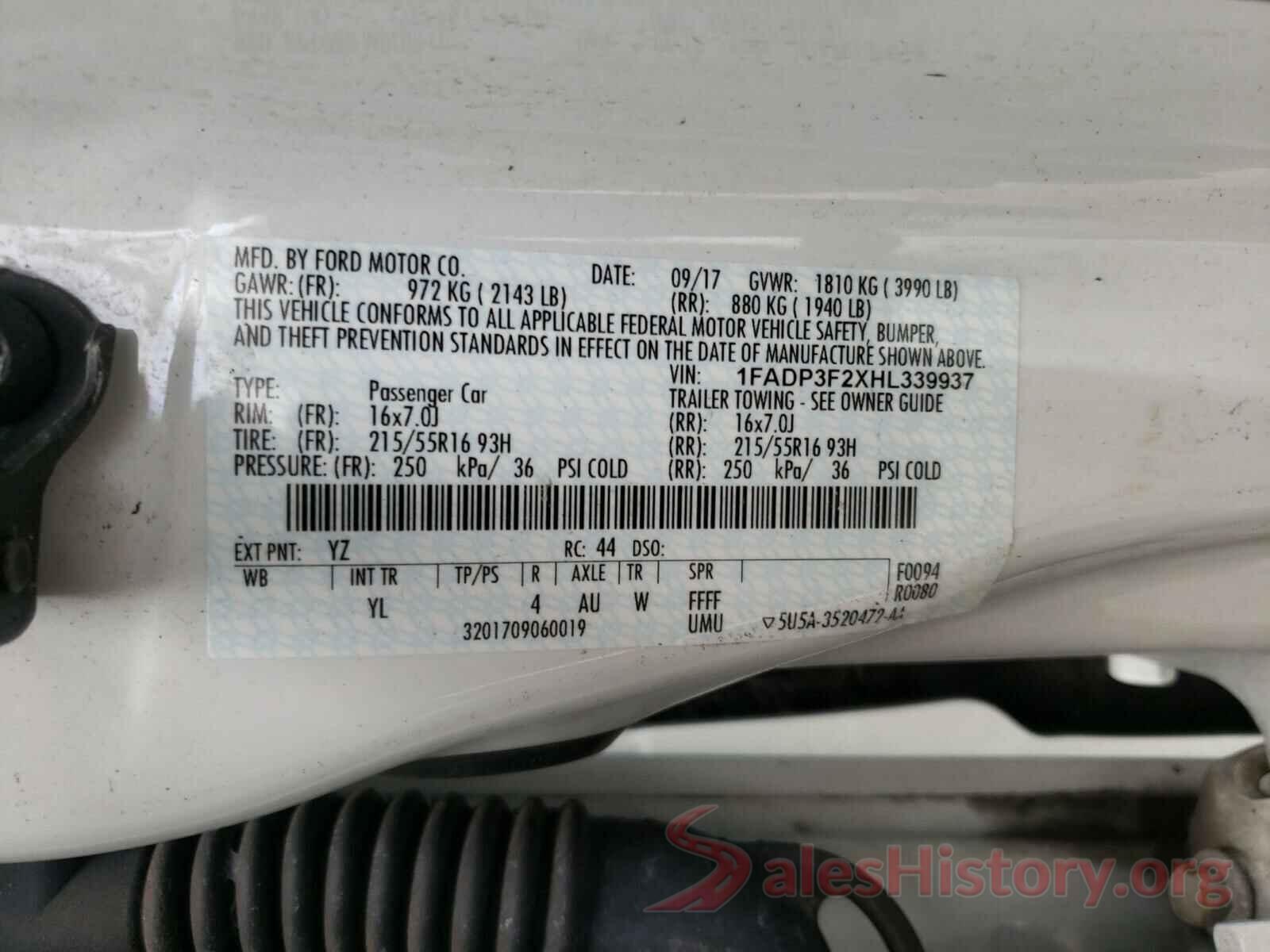 1FADP3F2XHL339937 2017 FORD FOCUS