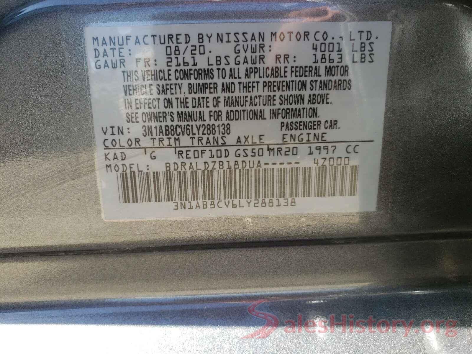 3N1AB8CV6LY288138 2020 NISSAN SENTRA