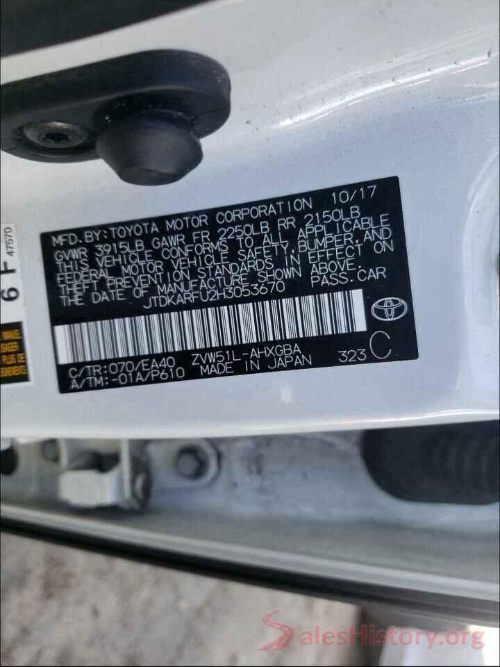 JTDKARFU2H3053670 2017 TOYOTA PRIUS