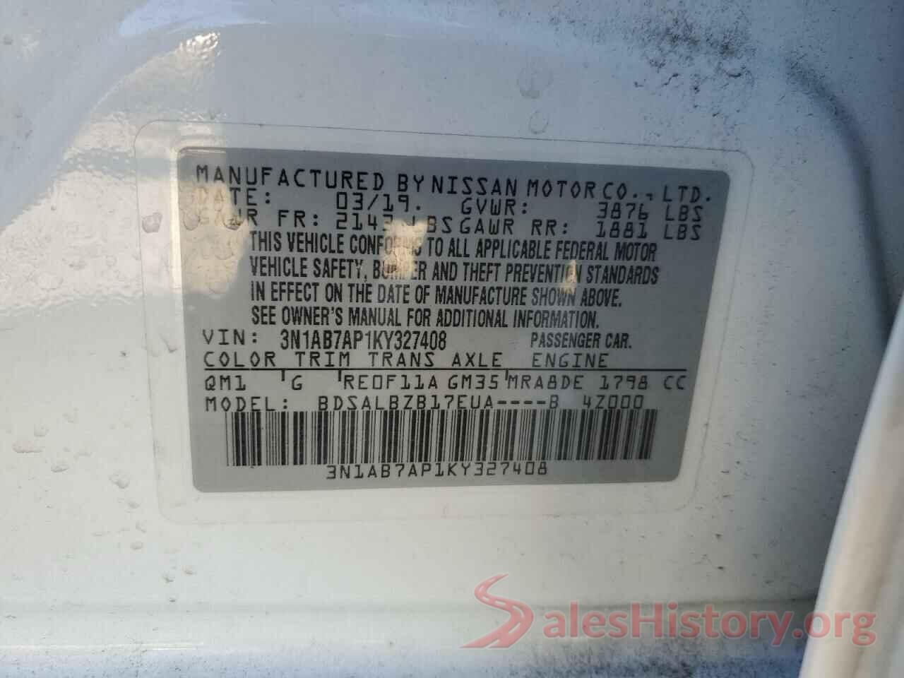 3N1AB7AP1KY327408 2019 NISSAN SENTRA