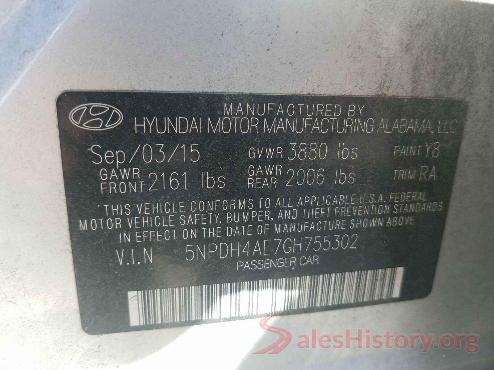 5NPDH4AE7GH755302 2016 HYUNDAI ELANTRA