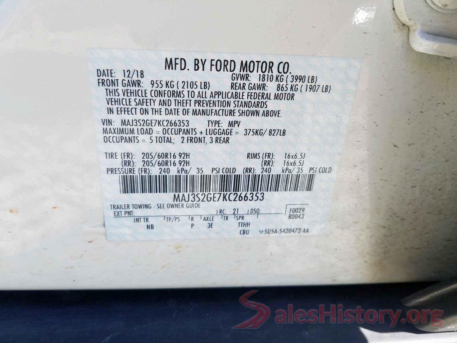 MAJ3S2GE7KC266353 2019 FORD ALL OTHER