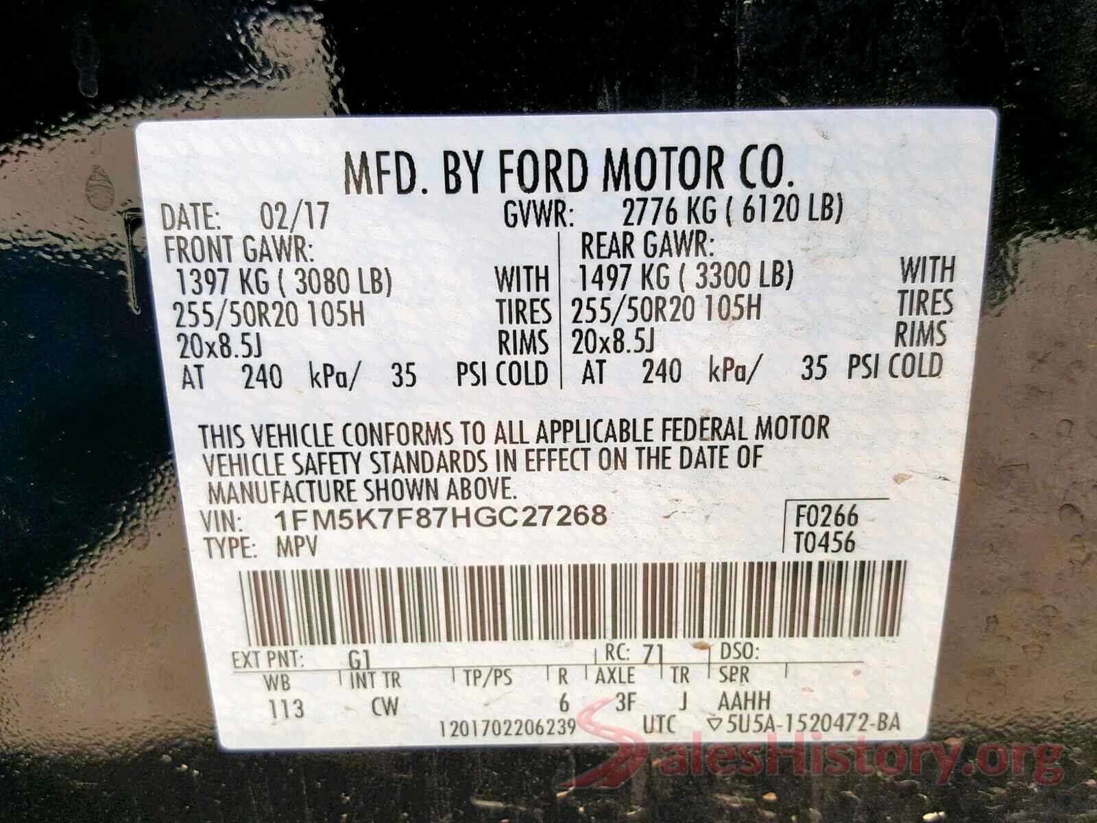 1FM5K7F87HGC27268 2017 FORD EXPLORER L