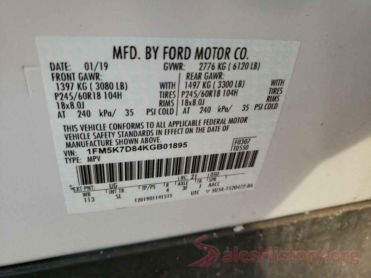 1FM5K7D84KGB01895 2019 FORD EXPLORER